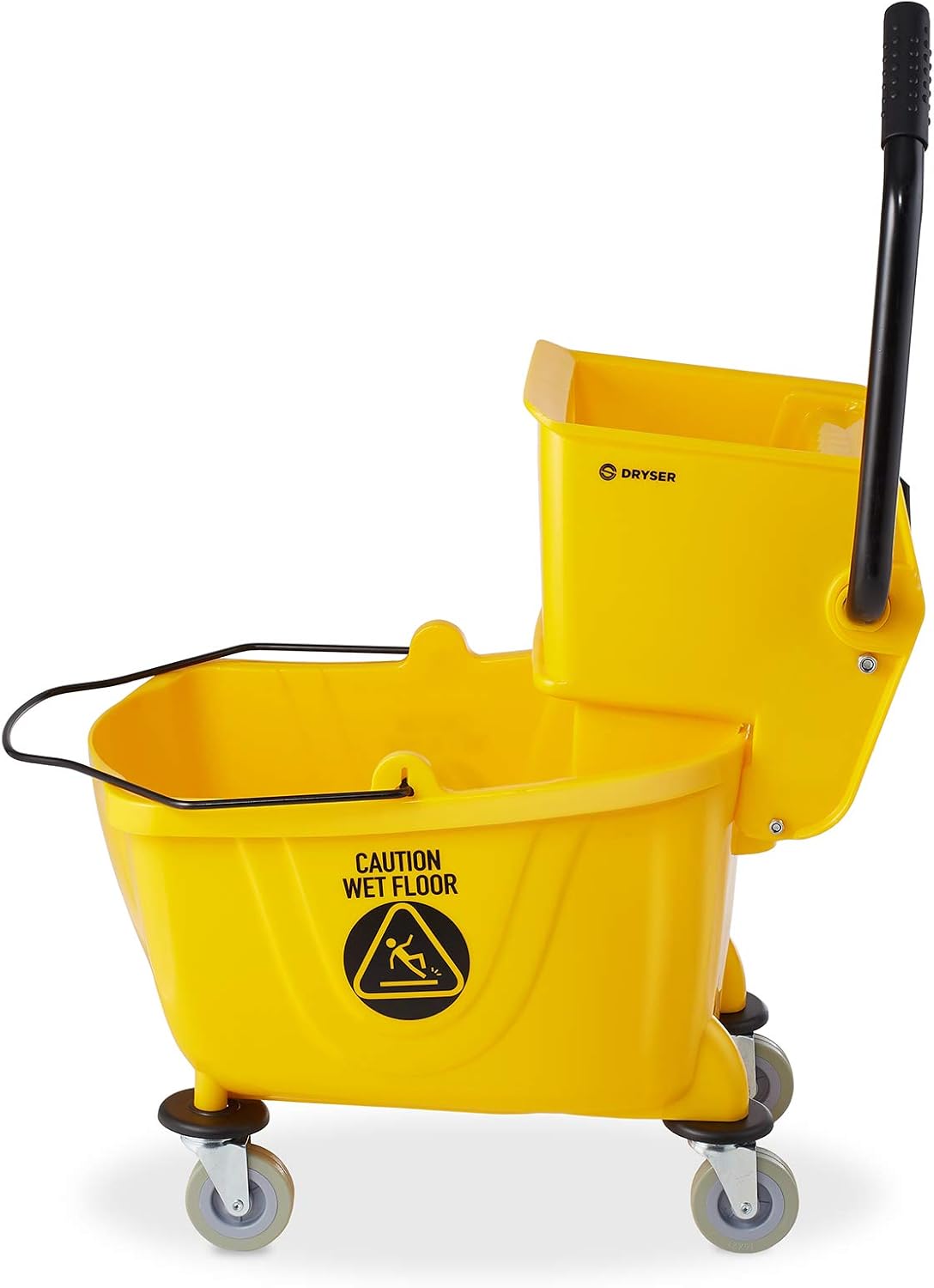 Dryser Commercial Mop Bucket with Side Press Wringer, 26 Quart, Yellow