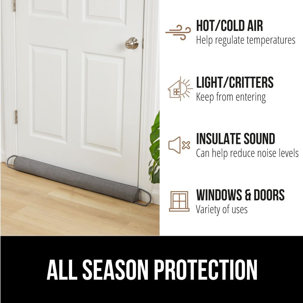 GORILLA GRIP Door Draft Stopper for Bottom of Doors, Weather Stripping Seal Blocks Hot Air, Noise, Bugs, Keeps Cold AC in, Sound Proofing Easy Install Gap Filler, Home Essentials, 34 Inch, Slate Gray