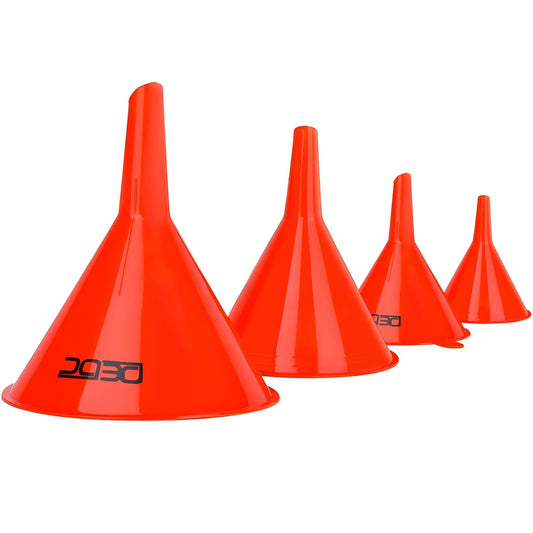 DEDC Oil Funnels, Gas Funnels, Plastic Funnel Set for Car, Automotive, Kitchen, Mini Small Large Red (4pcs Gas Plastic Funnel)