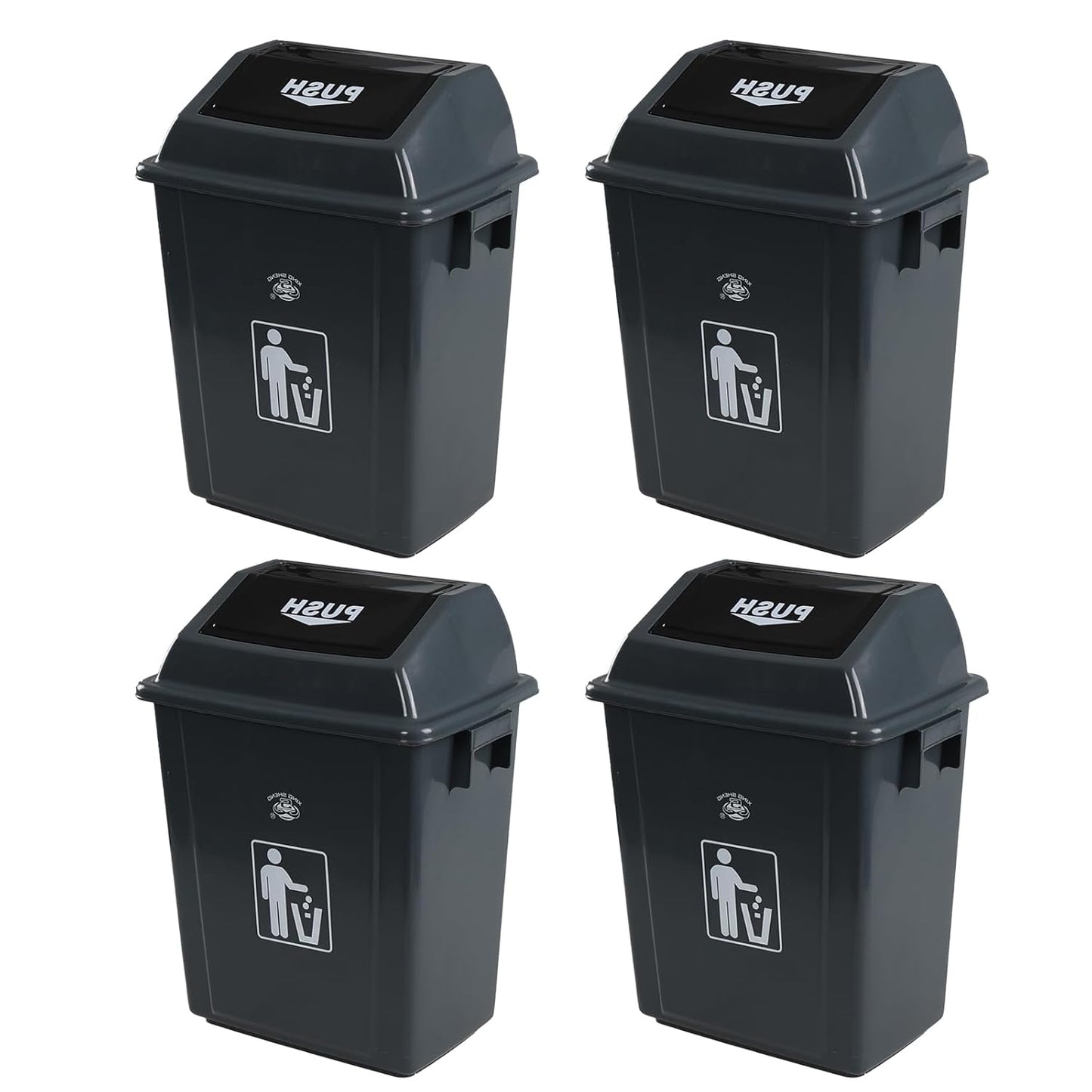 4-Pack 8 Gallon Kitchen Trash Can with Swing Lid, Plastic Kitchen Garbage Can, Gray