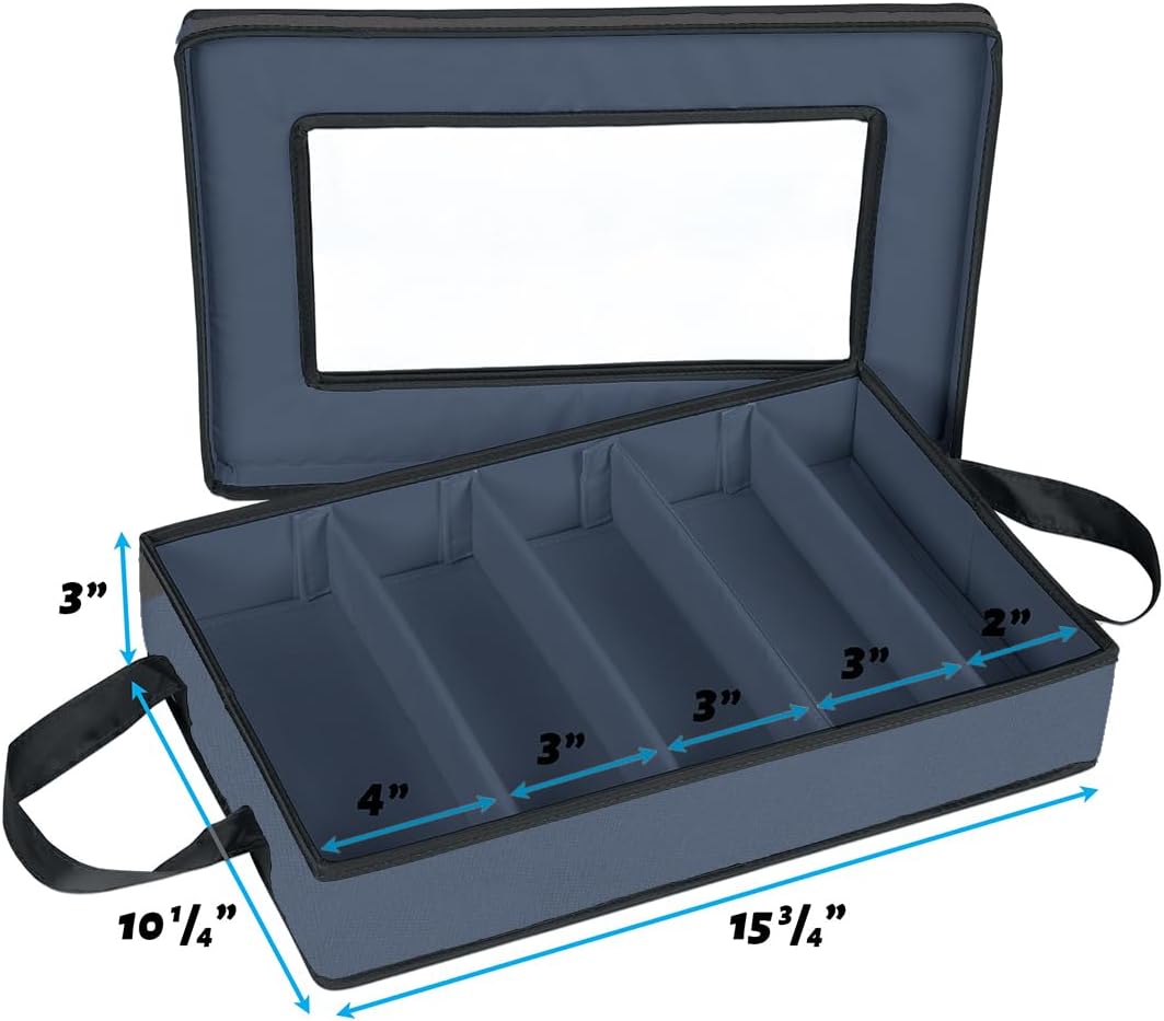 Flatware Storage Case - Durable 5 Compartment Silverware Storage Container Box with Removable Lid and Easy to Carry Handles - Large Capacity Keeps Your Cutlery Organized & Protected - Blue