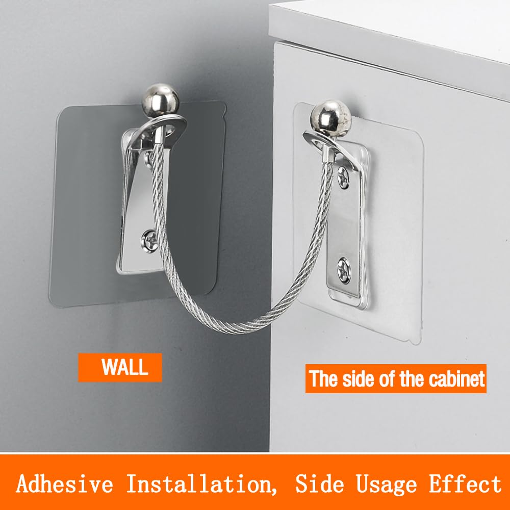 Furniture Anchors 2 Pairs No Drill Heavy Duty Anchors Fridge Lock Adjustable Self-Adhesive Safety Anti Tip Straps for Baby Proofing 220lbs Tension Earthquake Resistant Metal Straps Prevent Falling