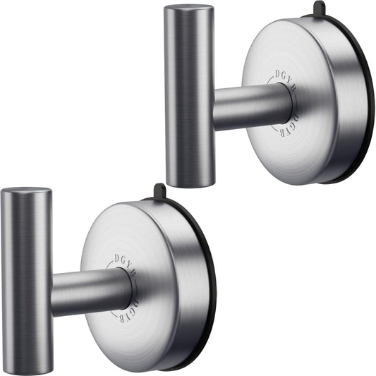 DGYB Large Suction Cup Hooks for Shower Set of 2 Brushed Nickel Towel Hooks for Bathrooms 11 Lbs Wall Hook for Hanging Coat, Robes, Loofah