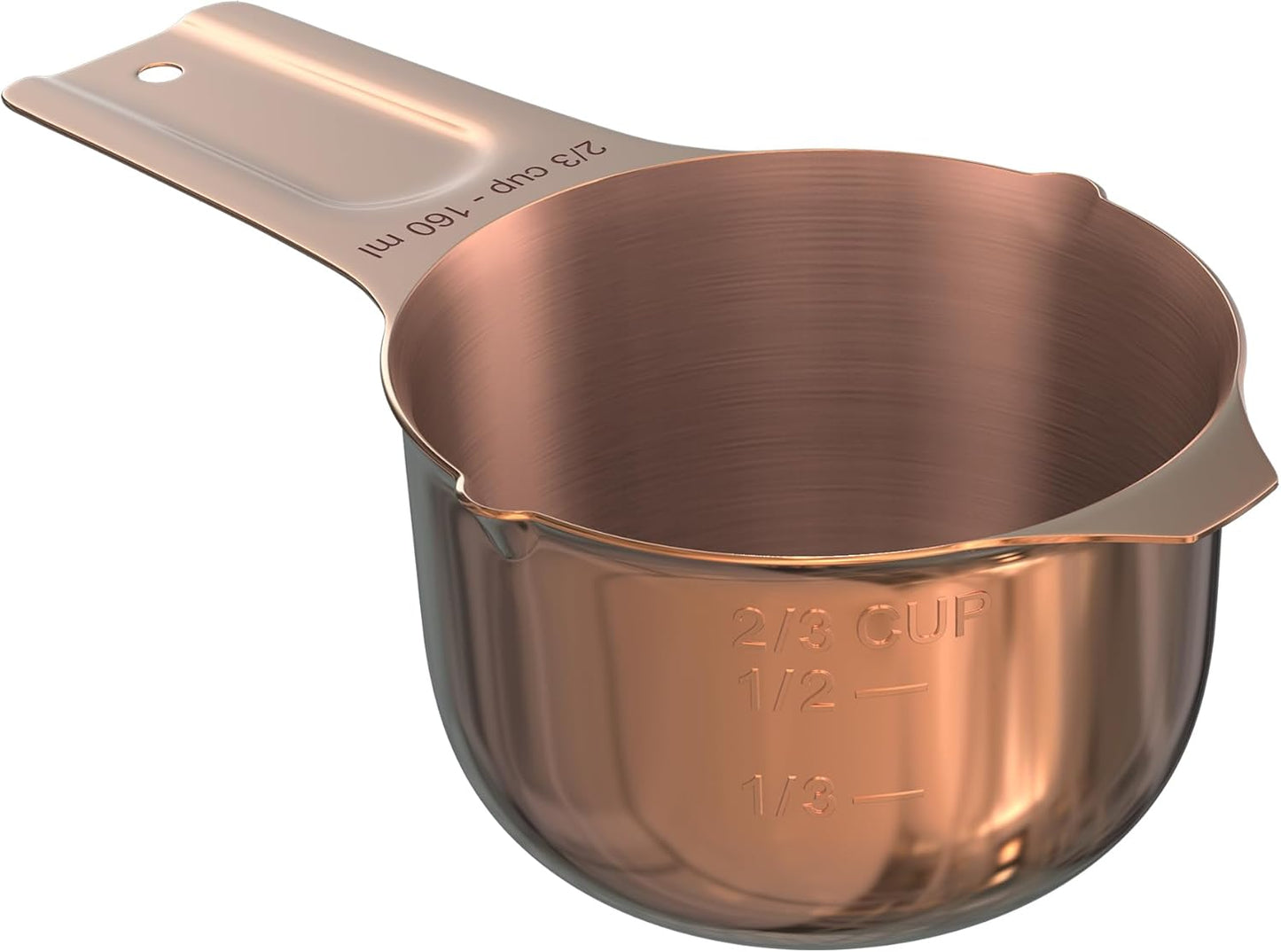 Color Up ⅔ Cup Measuring Cup (160 ml) – Premium Copper Stainless Steel, Accurate for Wet & Dry Ingredients, Embossed Markings, Easy-Pour Spouts, Dishwasher-Safe, Kitchen Essential