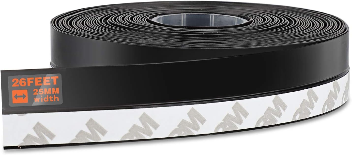 26 Feet Silicone Seal Strip, Weather Stripping Seal Tape for Door, Window & Shower Glass Gaps (Black, 25MM)