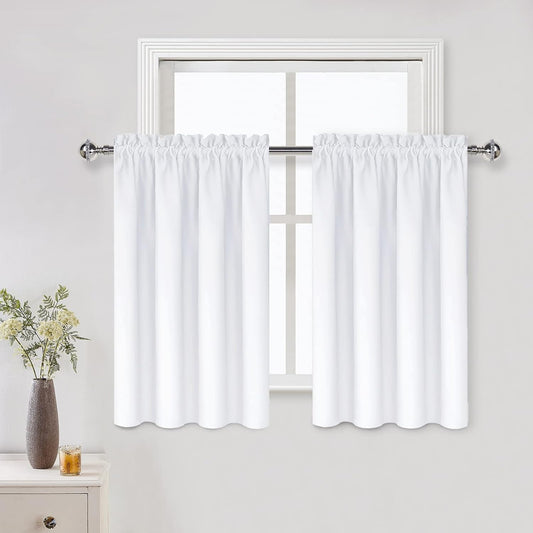 DWCN White Curtains for Living Room Thermal Insulated, 50% Light Blocking Curtains for Bedroom, Dining Room Window, W 42x L 36 Inch, Set of 2 Rod Pocket Curtain Panels
