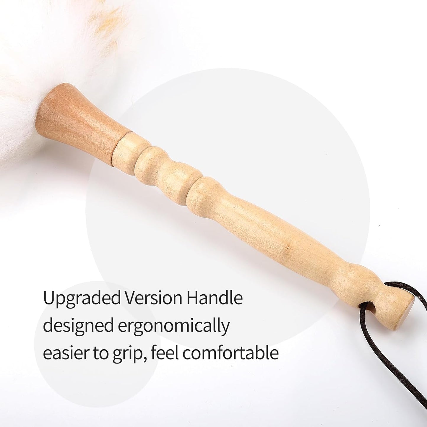 Lambswool Duster with Solid Wooden Handle,Leather Hang Strap,Comfortable Grips 19.6 inch Long Natural Feathers Dusters for Cleaning Wall Plant Desk Blind Cleaner Duster Tool