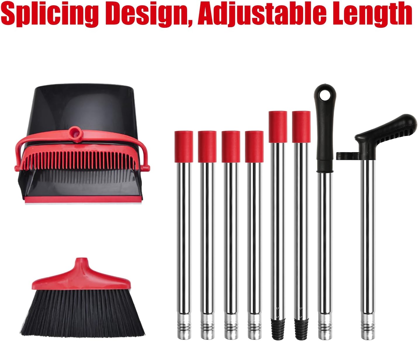 Broom and Dustpan Set with Long Handle – Upright Standing Broom Combo with Self-Cleaning Teeth & Windproof Dustpan, Floor Sweeper for Home, Kitchen, Pet Hair, Indoor Outdoor Use