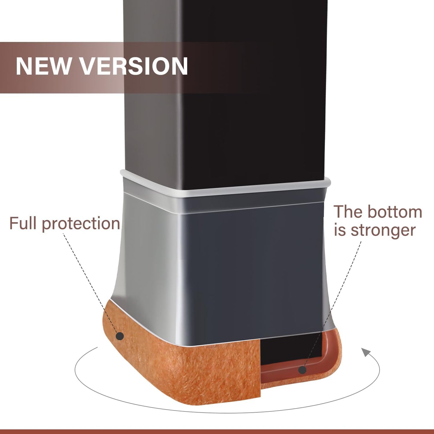 Chair Leg Floor Protectors Chair Leg Protectors for Hardwood Floors Silicone Caps Felt Strengthen Bottom Protection Anti-Scratch Reduce Noise 32 Pack Clear Square XL Fit:1-1/2" to 1-3/4" (38-44mm)