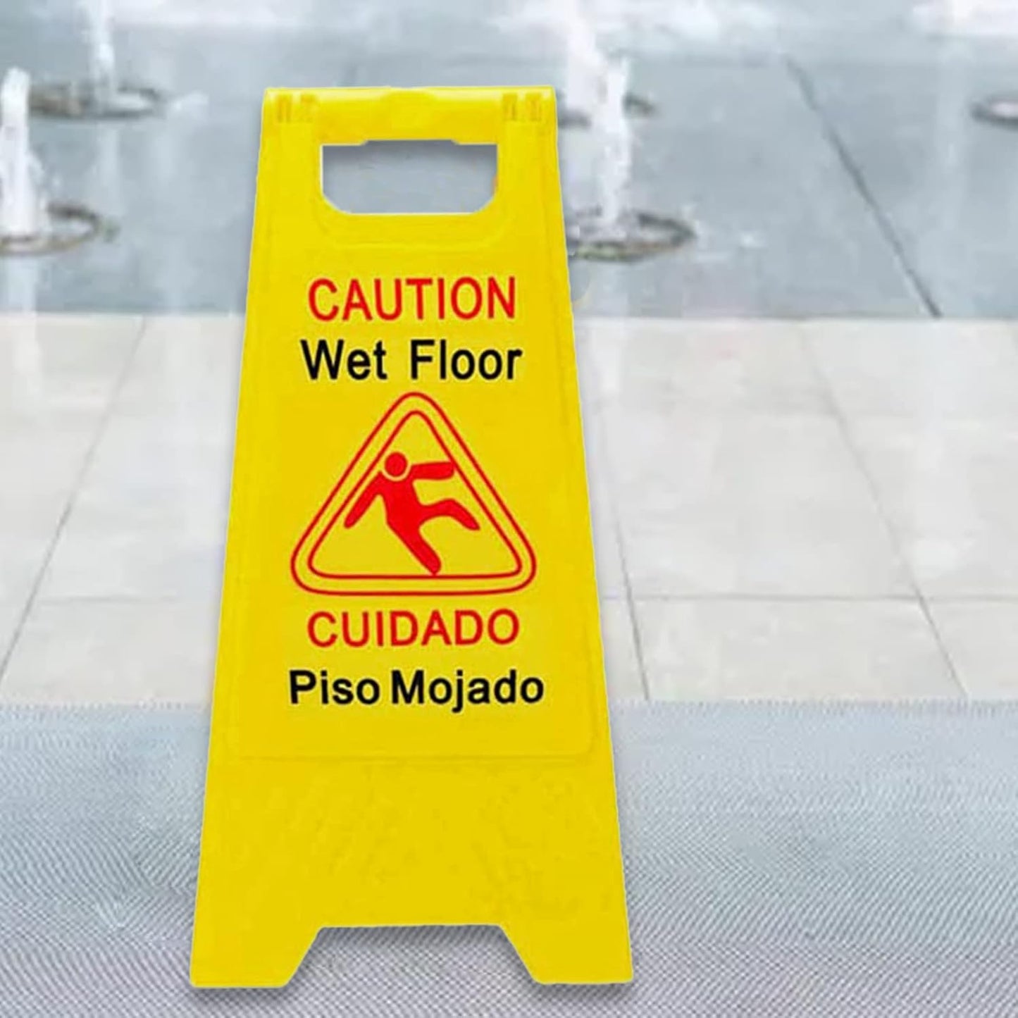 6-Pack Caution Wet Floor Signs | Foldable Sturdy Double-Sided Bilingual Saftey Warning Signs | Cuadado Piso Mojado| Avoid Fall & Slip Accident | Bright Yellow