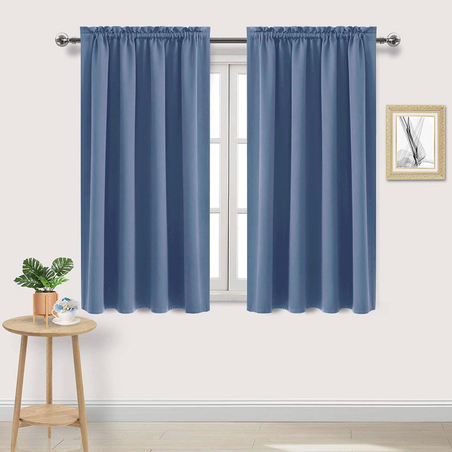 DWCN Blackout Curtains – Thermal Insulated, Energy Saving & Noise Reducing Bedroom and Living Room Curtains, Dusty Blue, W 52x L 54 Inch, Set of 2 Rod Pocket Curtain Panels