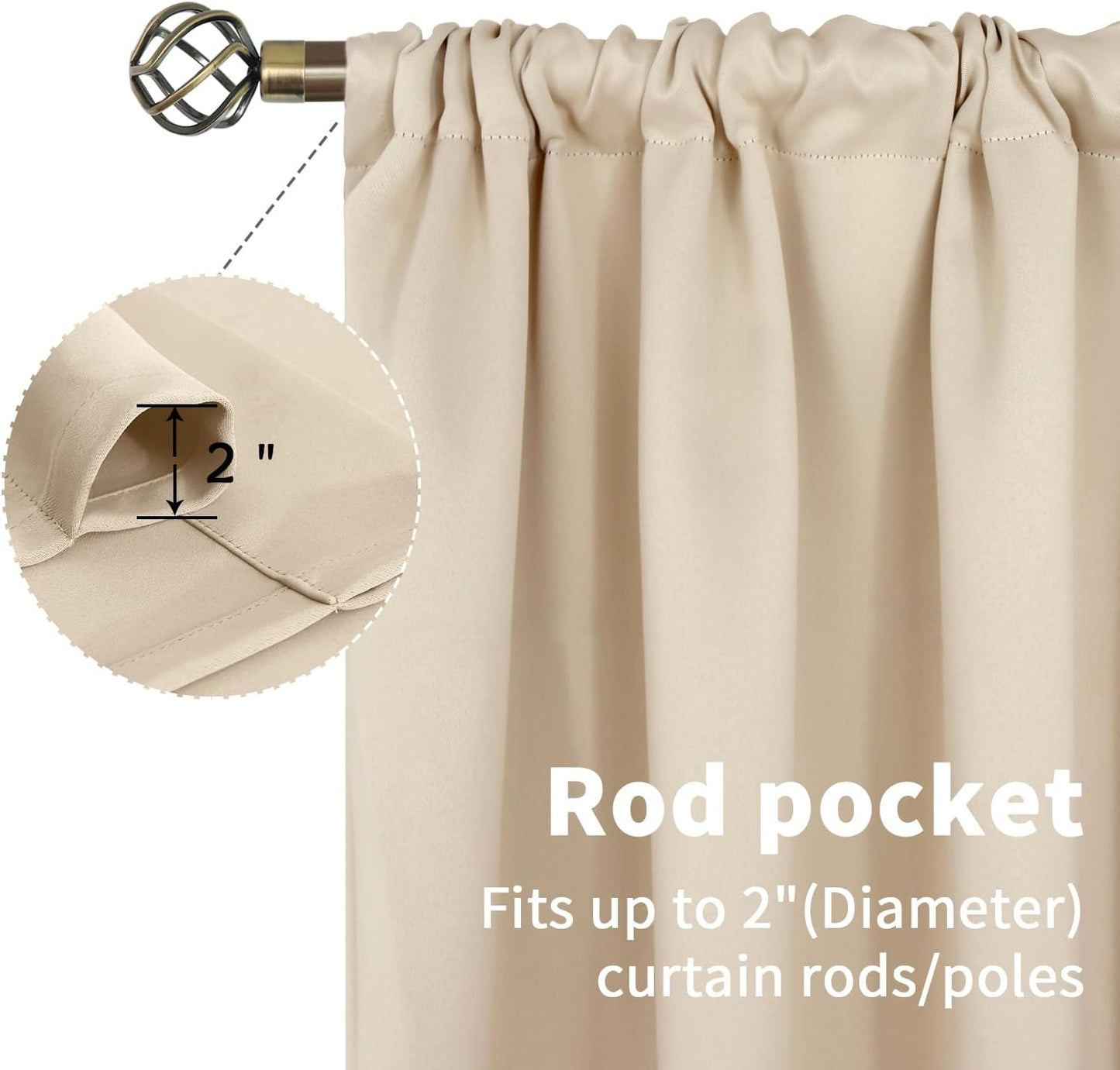 BGment Champagne Curtains for Kitchen Cafe Window 29 x 36 Inch - Small Half Window Drapes with Rod Pocket for Bathroom Rv Thermal Insulated Blinds, 2 Panels