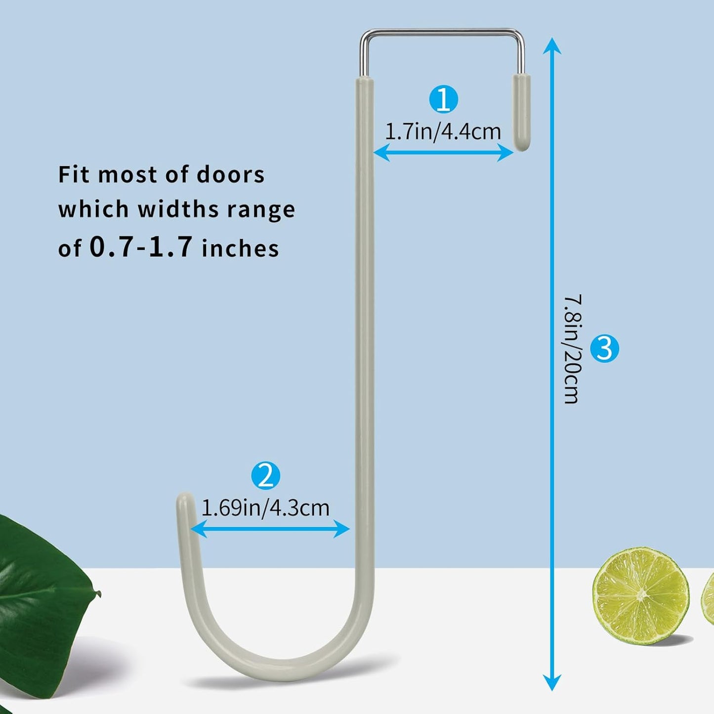 FYY Over The Door Hooks, 4 Pack Upgraded Long Door Hangers Hooks with Rubber Prevent Scratches Heavy Duty Organizer Hooks for Hanging Clothes, Towels, Hats, Coats, Bags Grey