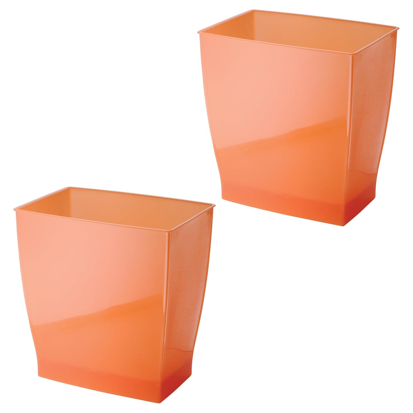 iDesign Small Rectangular Bathroom Trash Set of 2-Tango Orange, Made in USA Waste Can