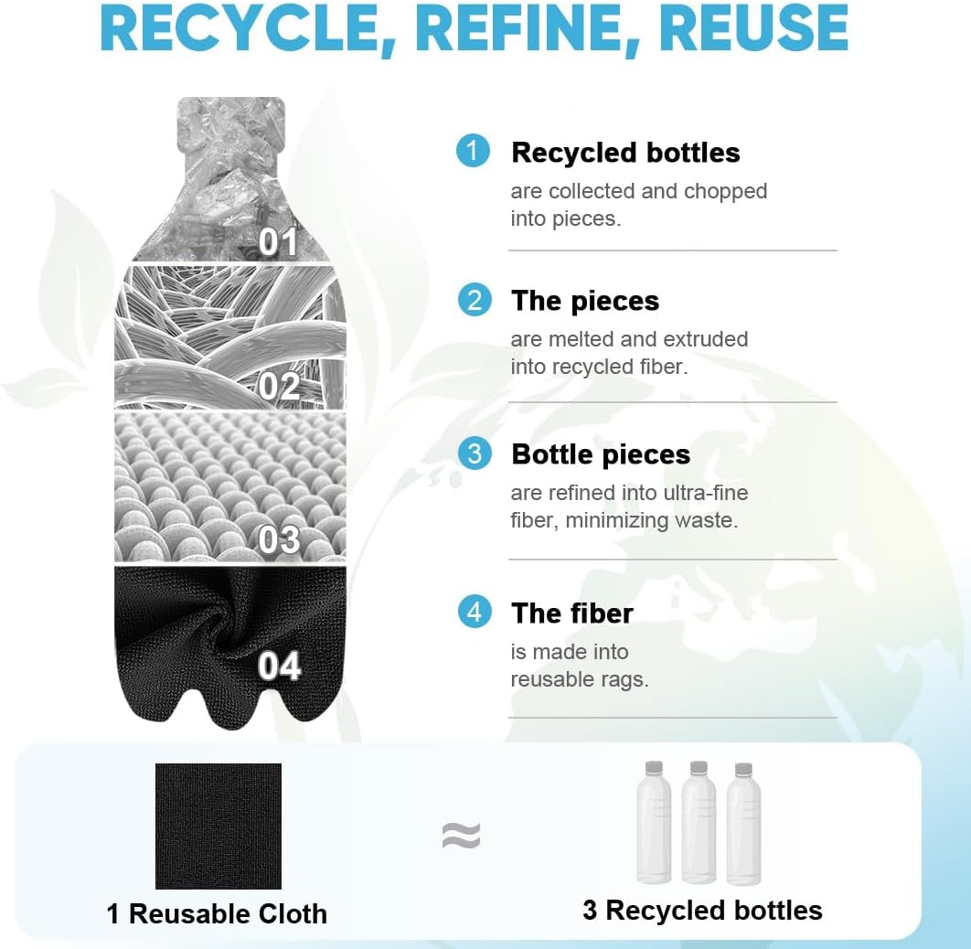 AIDEA Microfiber Cleaning Cloth Roll, 50PK, Black Microfiber Towels for Cars, Reusable Paper Towels Tear Away Cloth, Shop Rags, Lint Free Cleaning Rags for House, Kitchen, Window, 11.5"×11.5"