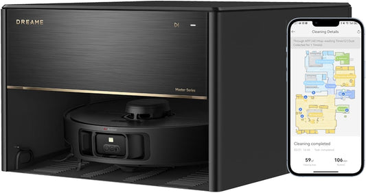 DREAME X40 Master Robot Vacuum Cleaner, 12,000Pa Suction, Auto Refilling & Draining, Smart Navigation, Mop Self-Cleaning, Pet-Friendly, 11 inch Compact Base, Alexa/Siri/Google Home Compatible