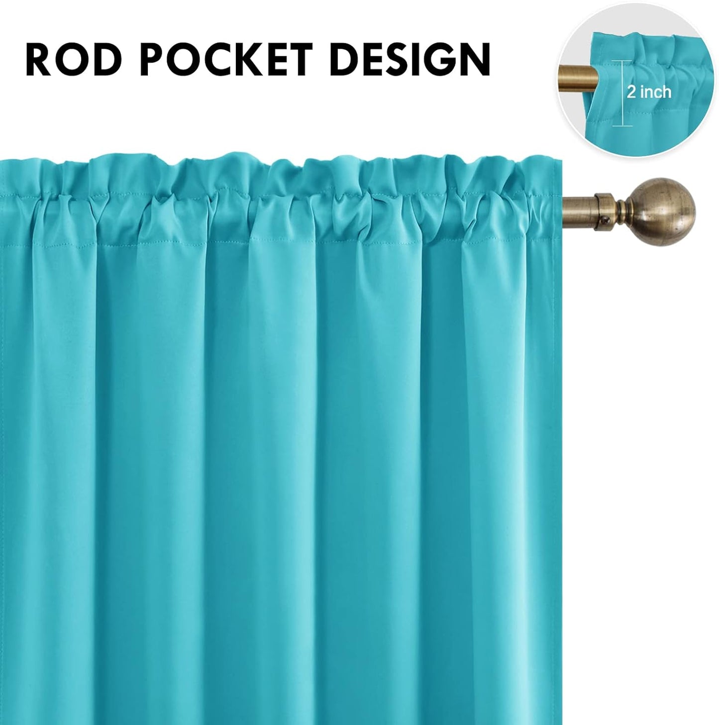 DWCN Insulated Blackout Curtains for Bedroom, Energy Saving Privacy Room Darkening Curtains for Living Room (W60 x L84 inch, Turquoise, Set of 2 Panels, Top of Rod Pocket)