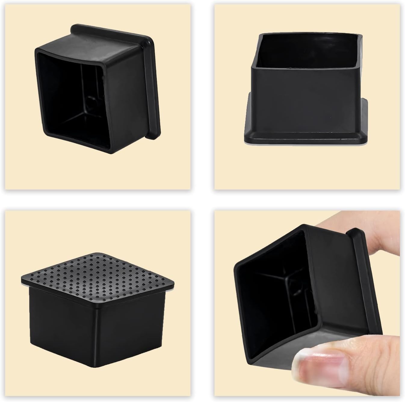 Flyshop Flexible Anti-Scratch PVC Patio Chair Table Leg Caps Tips Floor Protectors Square Furniture Covers, 20pcs, Black, 38 mm x 38 mm, 1-1/2" x 1-1/2"