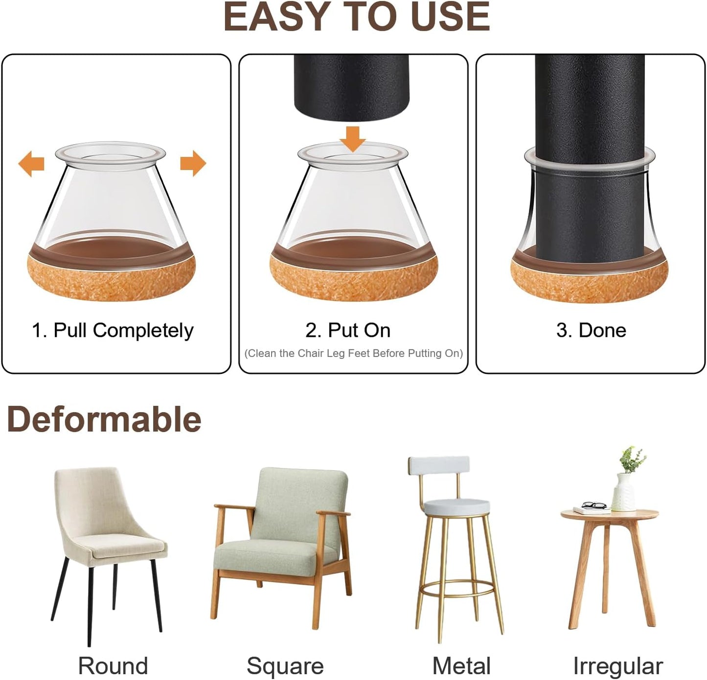 20 Pcs Chair Leg Floor Protectors for Hardwood Floors, Clear Rubber Furniture Sliders with Felt, Silicone Furniture Leg Caps Covers, Fit Round Diameter (1.2" to 1.4")