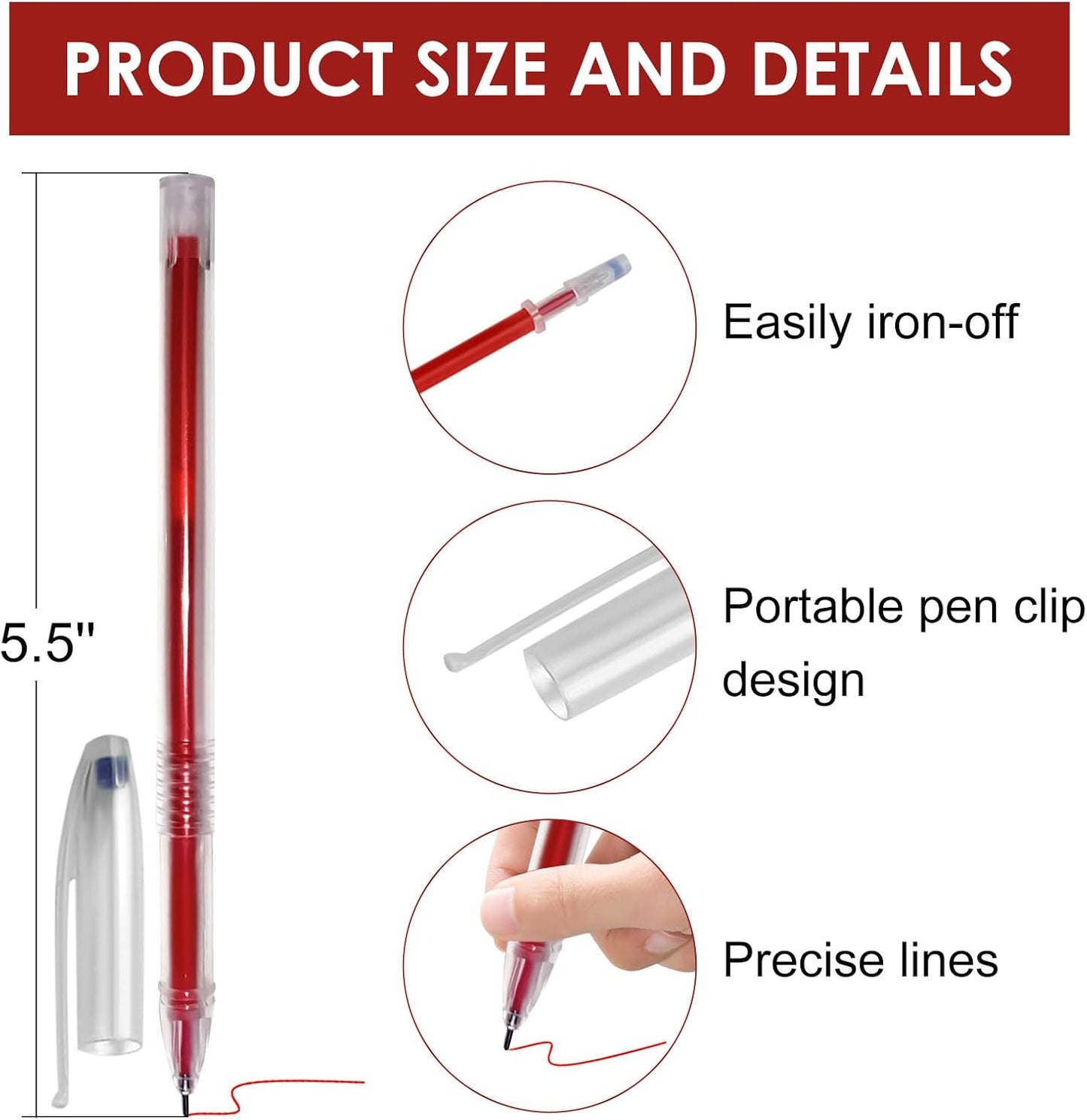 36pcs Heat Erasable Pens for Fabric, Assorted Colors, Fabric Pens for Sewing Erasable for Quilting Sewing DIY Dressmaking Fabrics Tailors Chalk