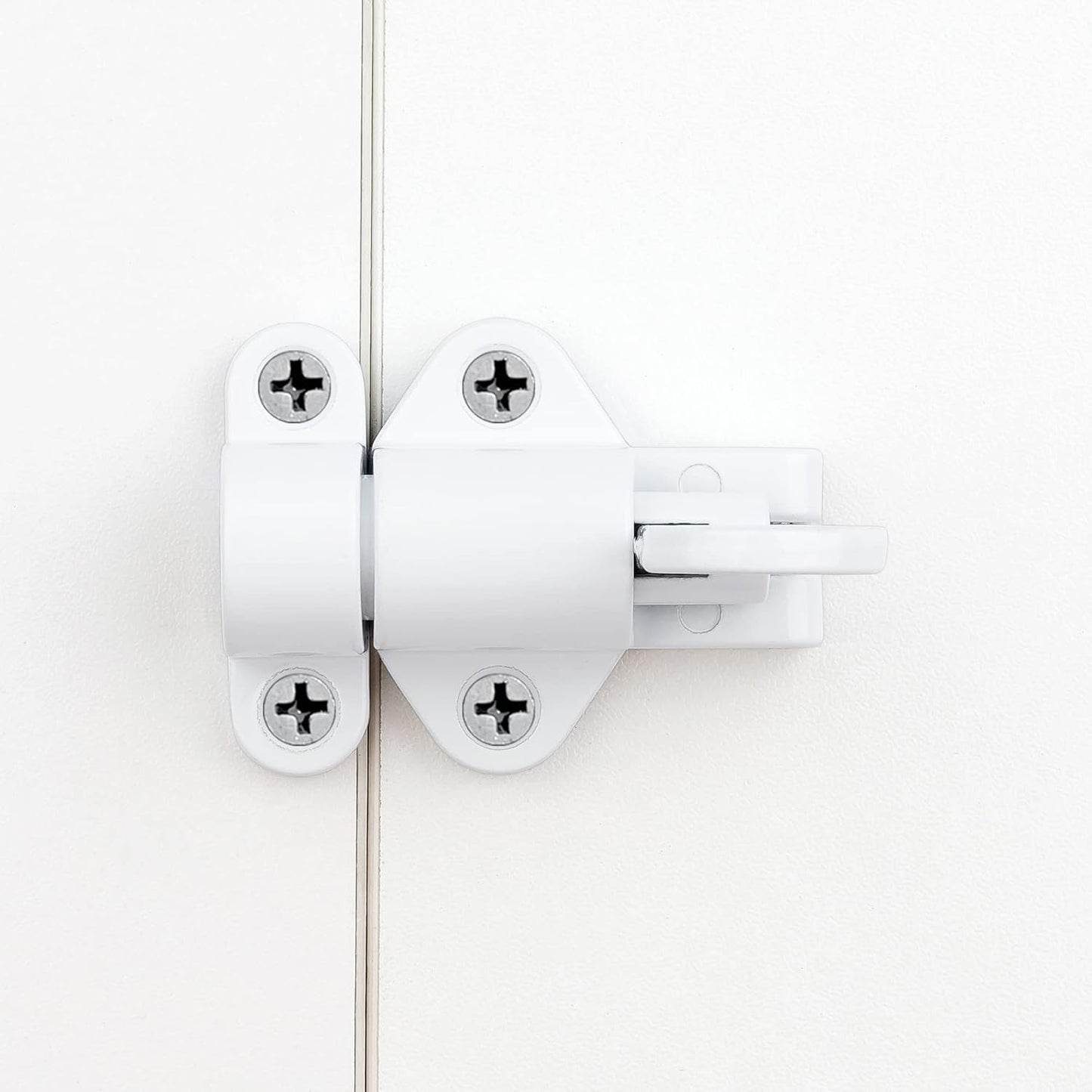 2 Packs Self-Closing Latches，White Spring Door Lock，Resilient Bolt Latch Aluminum Alloy Safety Automatic Spring Barrel Slide Door Lock with Screws,Used for Gate,Window and Cabinet etc
