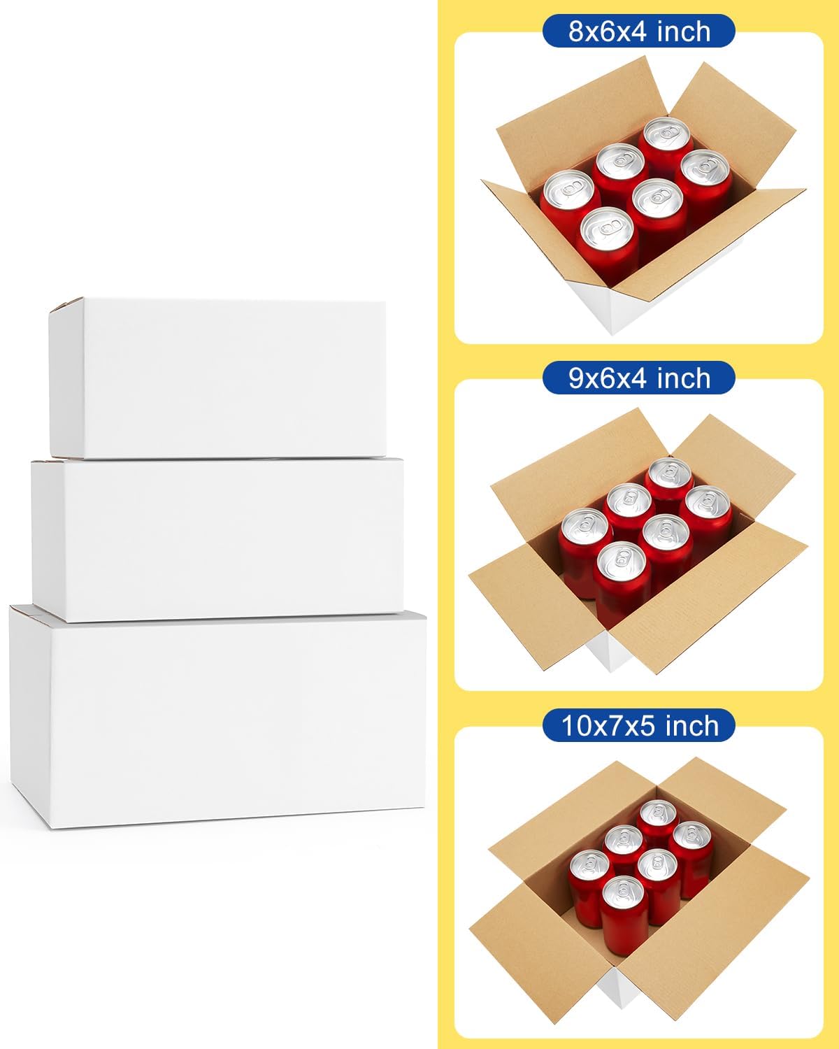 Assorted-Sizes-Shipping-Boxes-45-Pack: 8x6x4 & 9x6x4 & 10x7x5 Small-Shipping-Boxes-Mailers, White Corrugated-Cardboard-Boxes-for-Packing-Small-Business Mailing