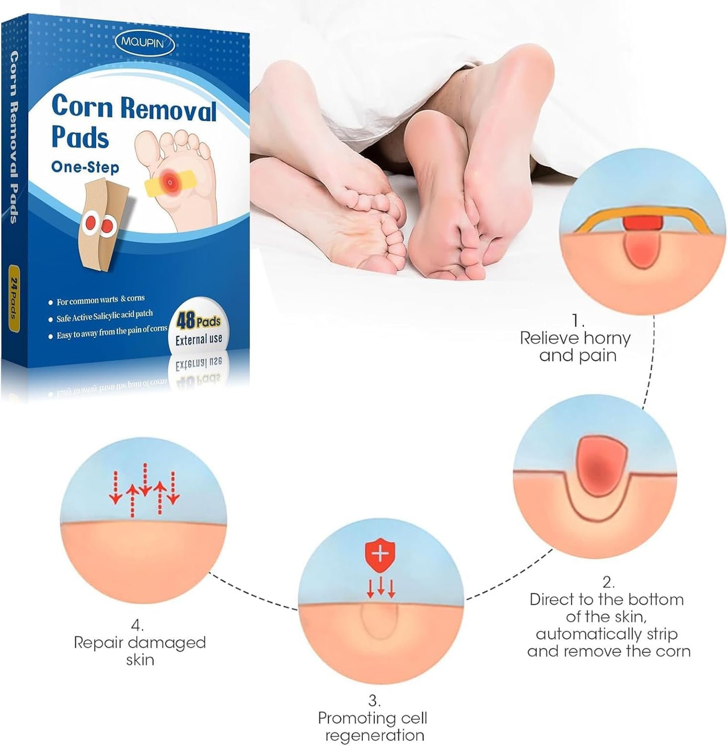 48 Count Corn Removal Pads for Feet and Toe, Corn Feet Remover for Extra Strength, Callous Remover