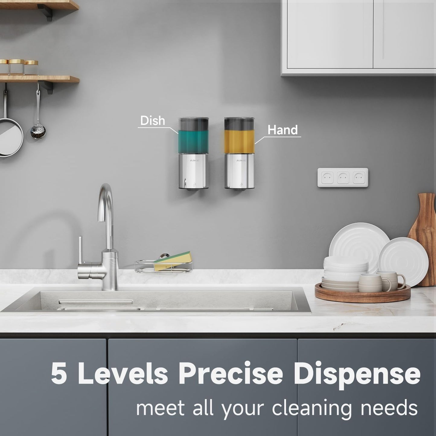 AIKE Automatic Soap Dispenser Wall Mounted for Kitchen and Bathroom, IPX7 Waterproof with Polished Stainless Steel Finish 13.5fl.oz.for Liquid Soap