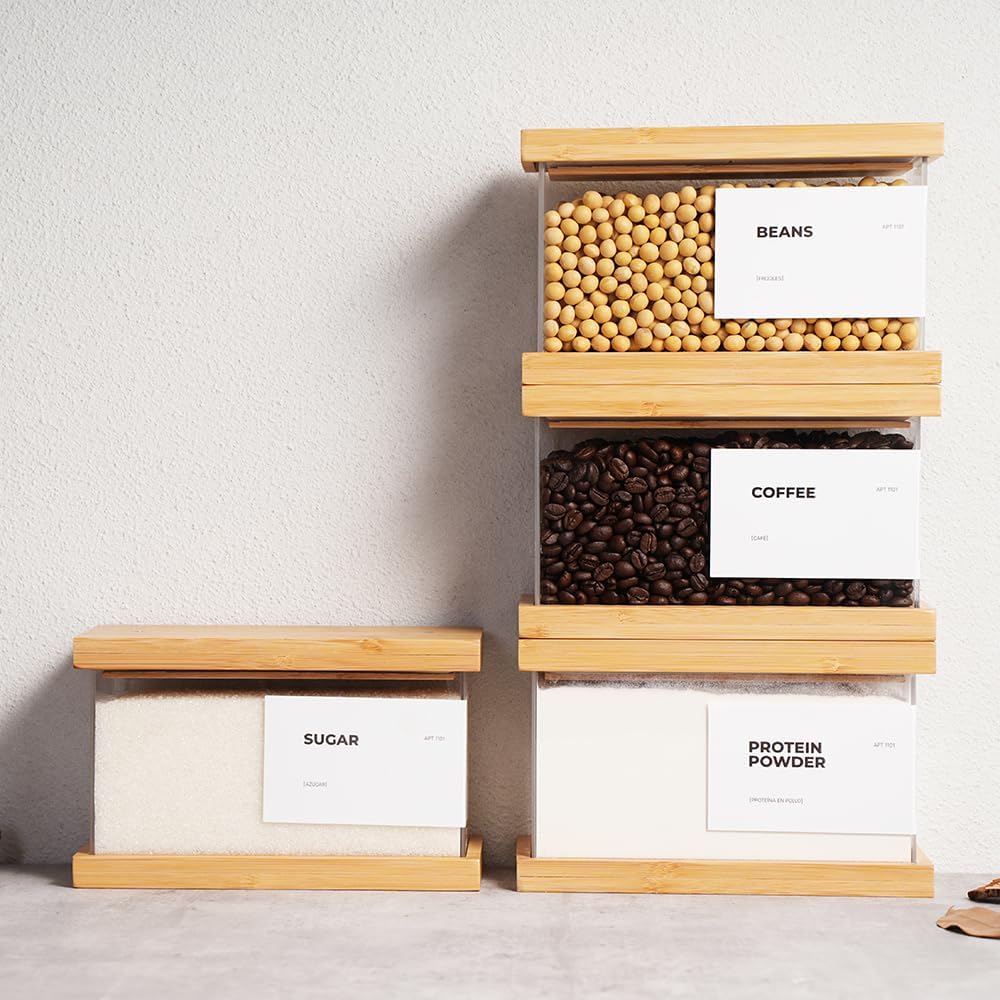 Bamboo Food Dispenser | Kitchen Organizers and Storage | Airtight Pantry Organizers and Storage Container | Cereal, Rice, Flour, Snack Storage (2, Small)