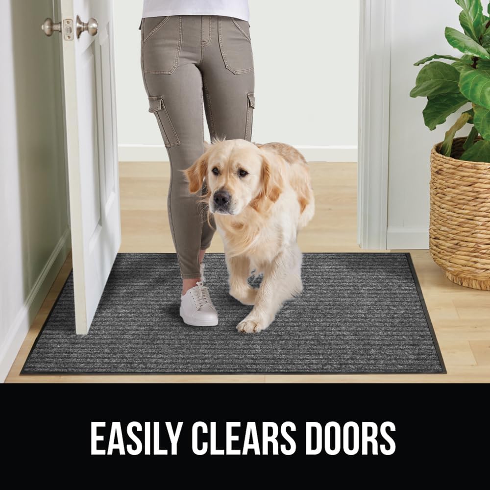 GORILLA GRIP Traffic Guard Door Mat, Heavy Duty Welcome Mats, Commercial Office Space Doormat, Waterproof, Fade Resistant, Strong Rubber Backing, Low Profile, Shoe and Boot Scraper, 35x23, Light Gray