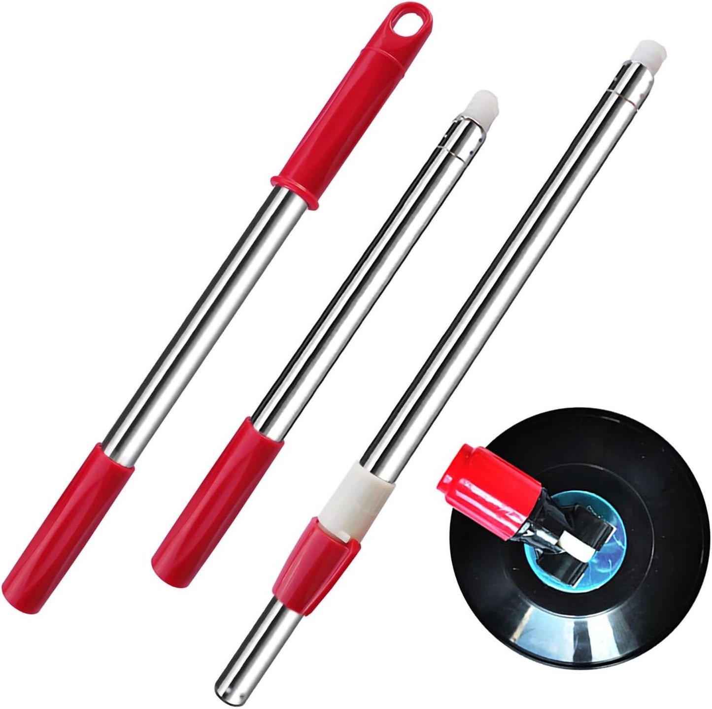 Extended Spin Mop Replacement Mop Handle, Upgraded 60-inch 360 Degrees Rotating Telescopic Replacement Mop Stick for Spin Mop Bucket Cleaning System Floor Cleaning (Plastic Disc, Red)