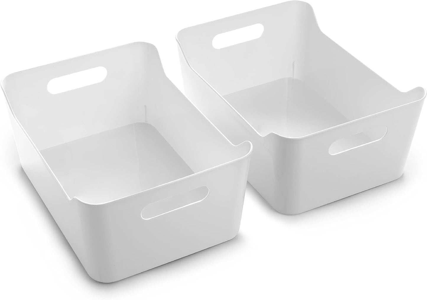 BINO Plastic Storage Bins - Small 2 Pack, White - THE SOHO COLLECTION - Pantry Organizers and Fridge Organizer