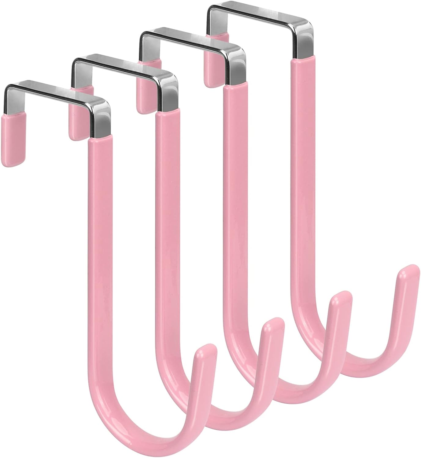 FYY Over The Door Hooks, 4 Pack Door Hangers Hooks with Rubber Prevent Scratches Heavy Duty Organizer Hooks for Living Room, Bathroom, Bedroom Hanging Clothes, Towels, Hats, Coats, Bags Pink