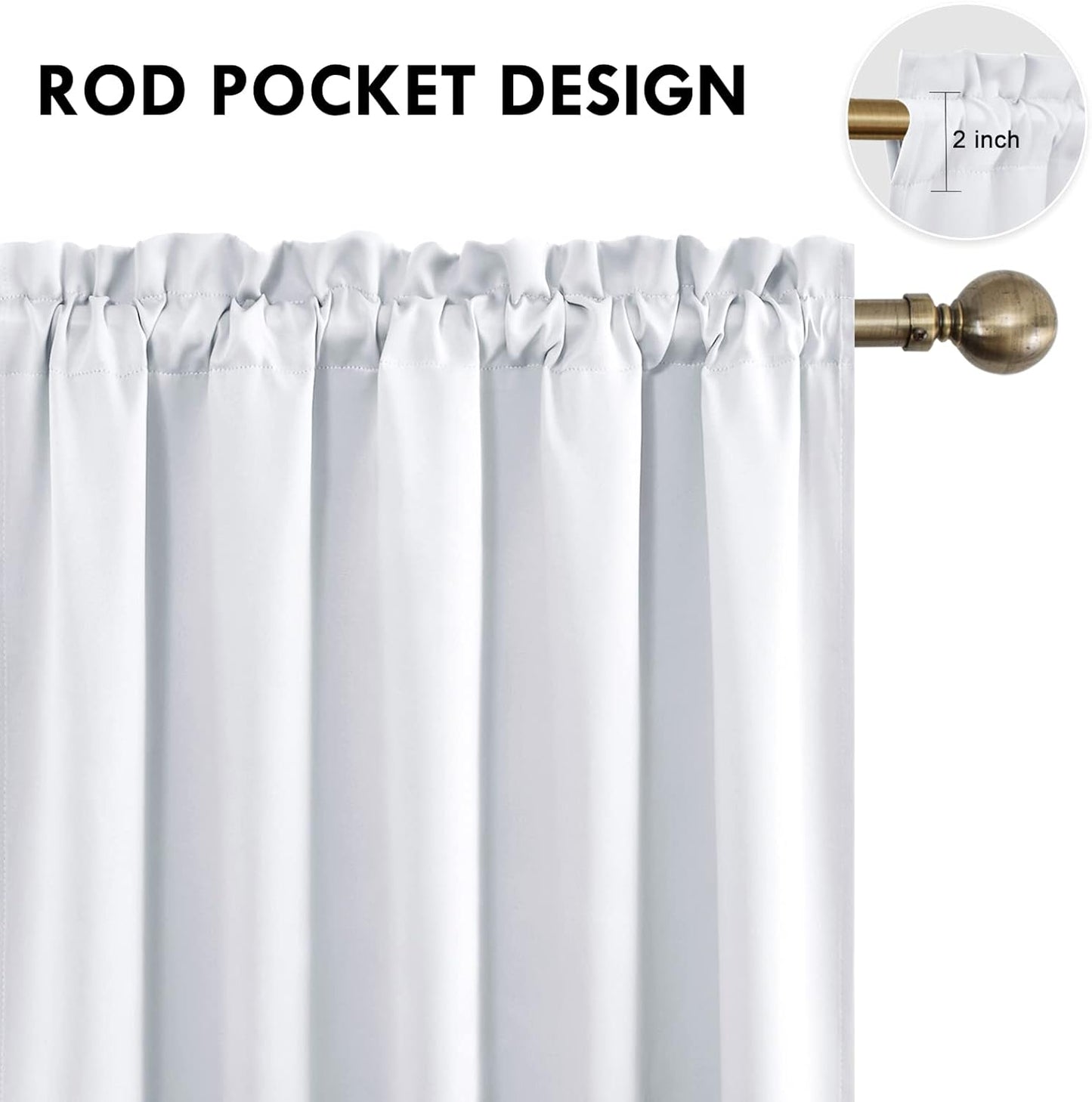 DWCN Blackout Curtains for Bedroom – Rod Pocket Thermal Insulated Noise Reducing Noise Reducing Drapes for Living Room, W 60 x L 63 Inch, 2 Panels, Greyish White