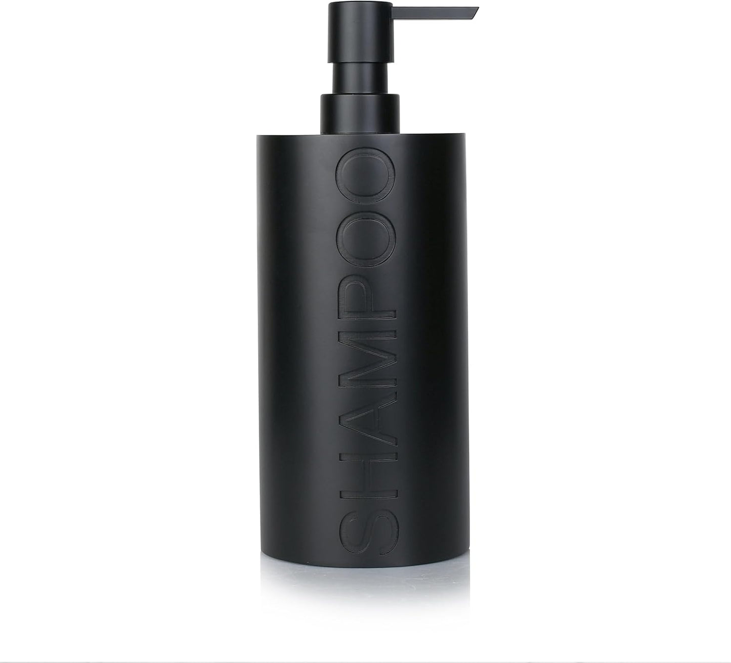 Matte Black Shampoo Dispenser Modern Refillable Pump Bottle with Embossed Text, Durable Resin Construction for Bathroom and Kitchen