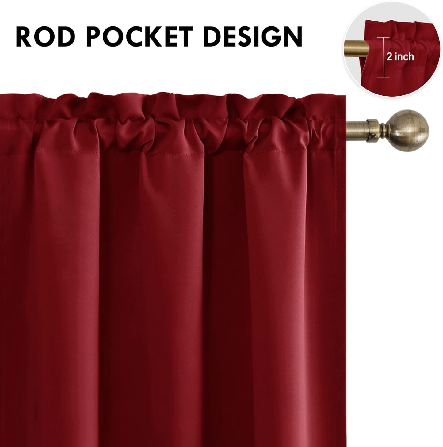 DWCN Christmas Blackout Curtains Room Darkening Thermal Insulated Bedroom Curtains Window Curtain Panels, 38 x 84 inches Long, Set of 2 Burgundy Rod Pocket Drapes
