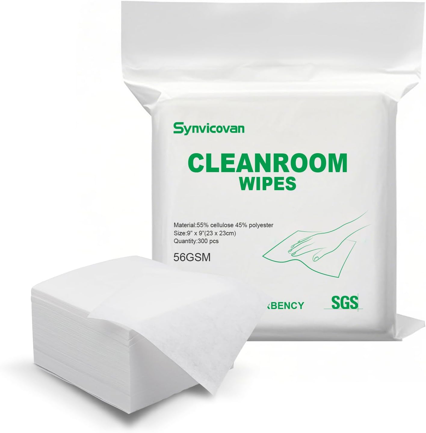 Cleanroom Wipes 9"x9" (300 Pcs, Cellulose/Polyester Blend, Grade B, 56GSM) Lint Free Wipes for Laboratory, Electronics, Pharmaceutical,Printing,Automotives and Semiconductor Industries
