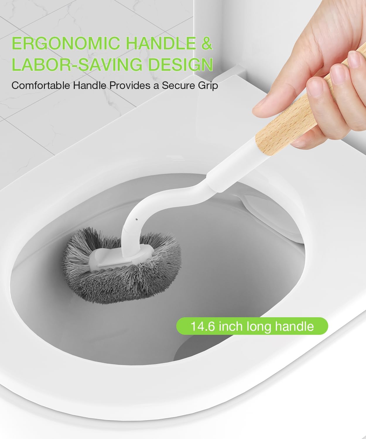 Bamboo Toilet Brush Set, 2 Pack with Ergonomic Design, Compact Size, Durable Bristles, Wooden Holder for Bathroom Cleaning