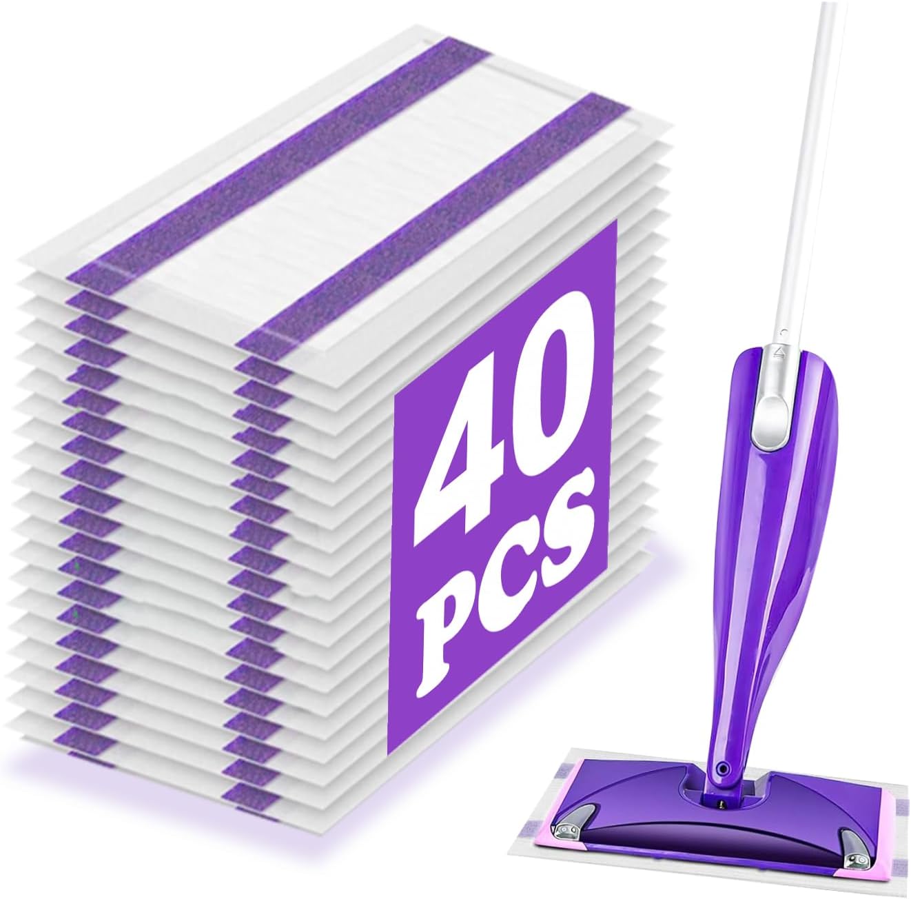 40 Pack Disposable Mop Pad Refills for Wet Jet Spray Mop Pads, Wet Jet Pads for All Purpose Multi-Surface Hardwood Floor Cleaning, 4 Layers Thickened Durable and Heavy Duty Absorbent