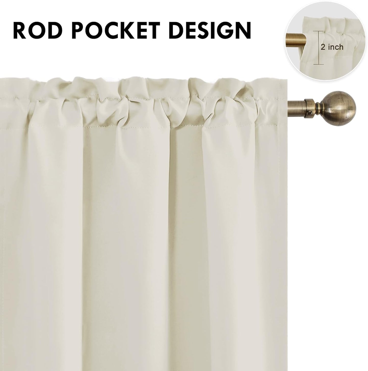 DWCN Light Beige Short Room Darkening Curtains for Kitchen/Bedroom, 42 x 36 inches Long - Energy Saving Window Drapes for Nursery with Rod Pocket, Set of 2 Panels