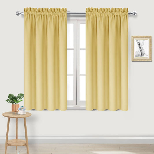 DWCN Blackout Curtains for Bedroom – Rod Pocket Thermal Insulated Noise Reducing Noise Reducing Drapes for Living Room, W 38 x L 45 Inch, 2 Panels, Light Yellow