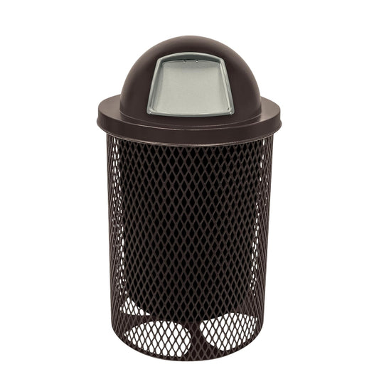COATEDOUTDOORFURNITURE RDT-BRW Heavy Duty 32 Gallon Round Trash Receptacle, Liner Included, Brown with Black Dome, Made in America