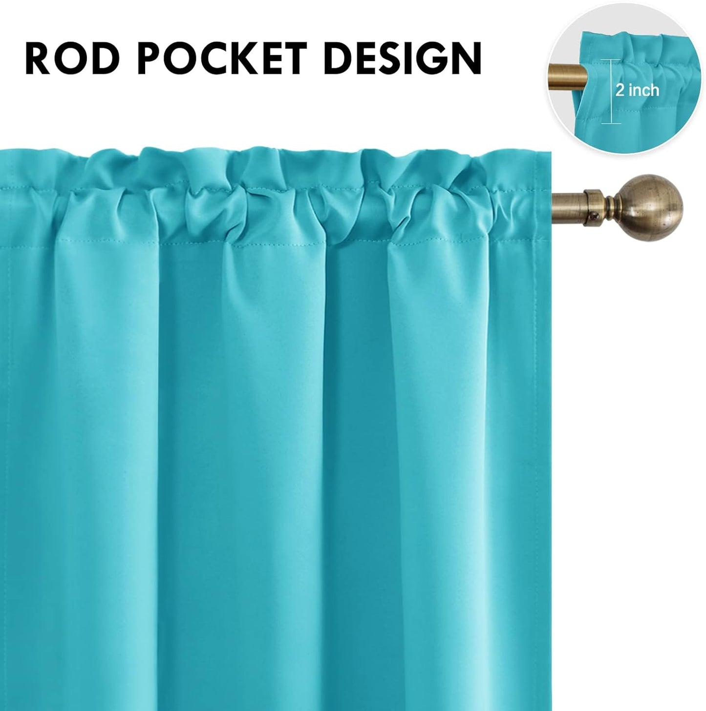 DWCN Blackout Curtains for Bedroom - Thermal Insulated Privacy Energy Saving Rod Pocket Drapes for Living Room, W 38 x L 63 Inch, Turquoise, Set of 2