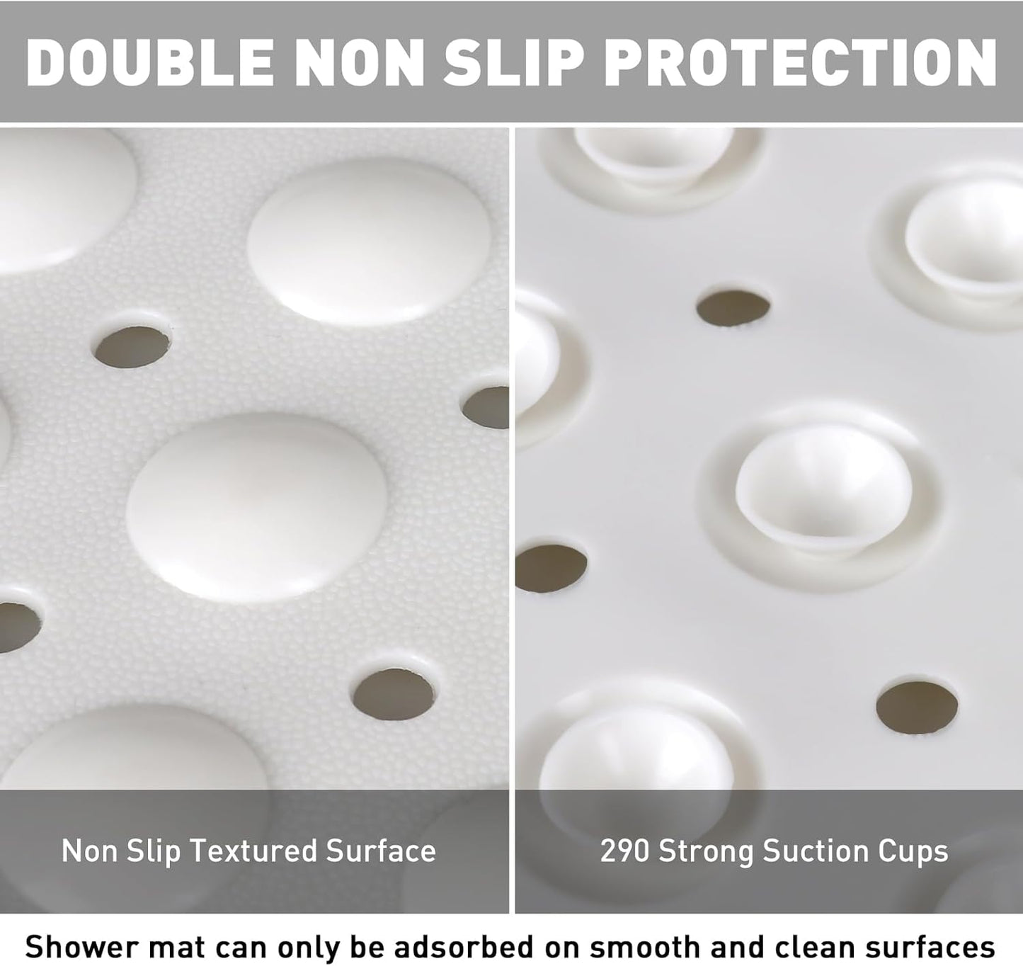 Shower Mat Non Slip: 35.4 x 23.6 Inch Extra Large TPE Shower Mats for Inside Shower - Anti Slip Shower Stall Matt with Drain Hole and Suction Cups for Elderly