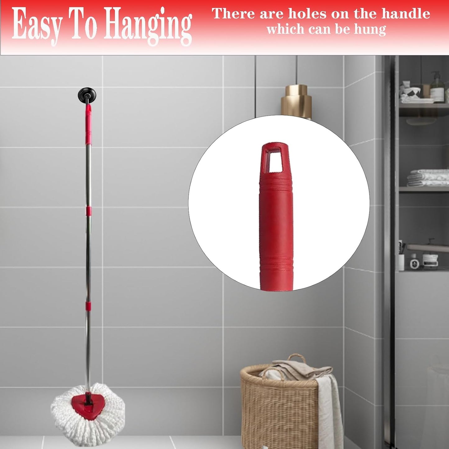 Spin Mop Replacement Handle, 4-Section 30-to-58 inch Mop Replacement Stick and Base Compatible with Ocedar Mop Handle for Easy Wring Mop Refills, Germany Screw Joint(Mop Head not Include)