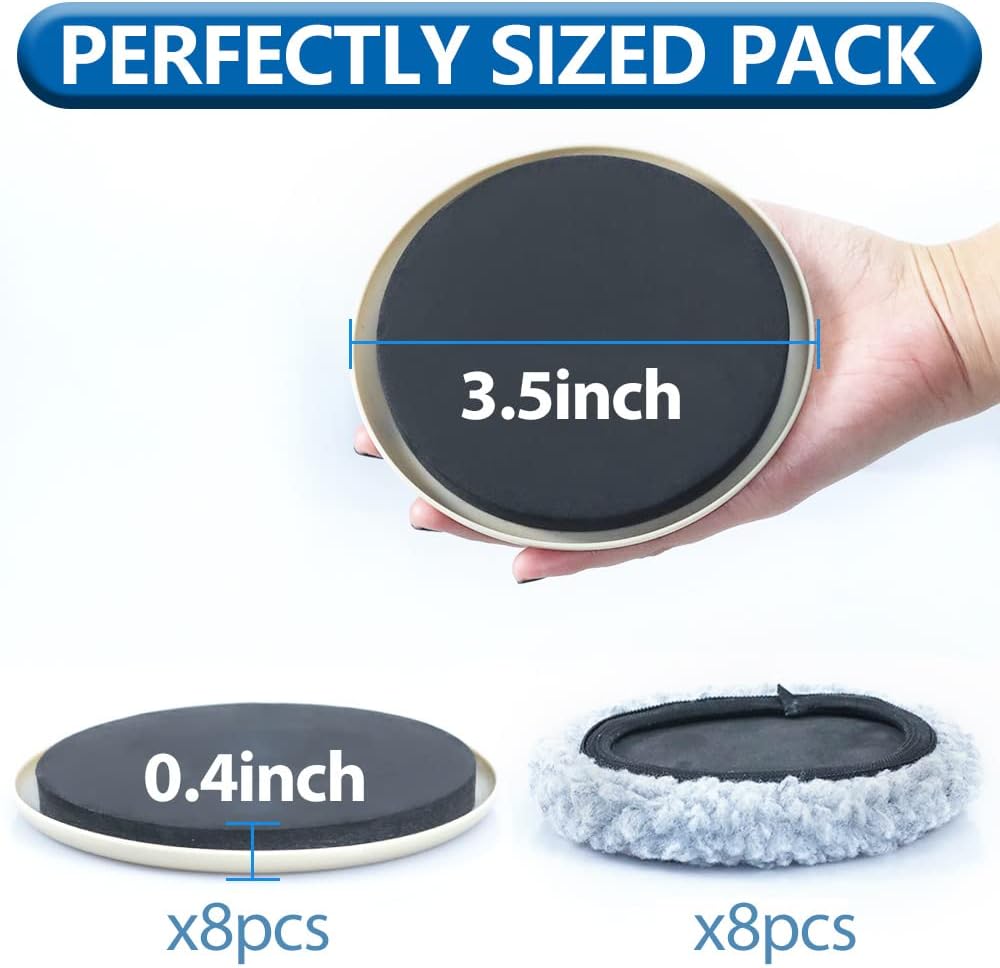Furniture Sliders, Multi-Surface 2-in-1 Reusable Sliders for Carpet & Hardwood Floors, 8 Pack 3 1/2" Moving Pads and 8 Hardwood Socks, Protect Floors and Easy to Move Your Furniture