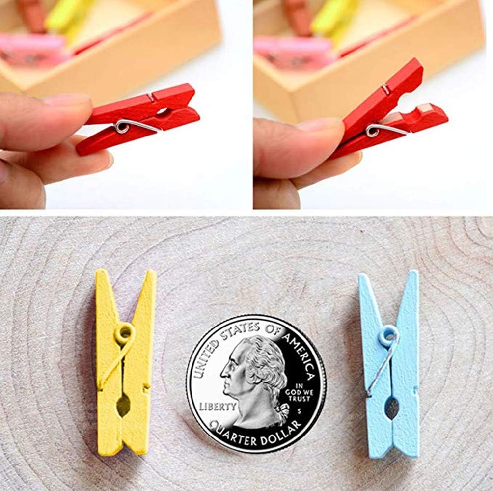 DurReus 50 Pieces DIY Mini Color Wooden Clothespins Home Decoration Hanging Craft Clips Photo Holder Paper Peg Jute Twine Clothing Line Orange