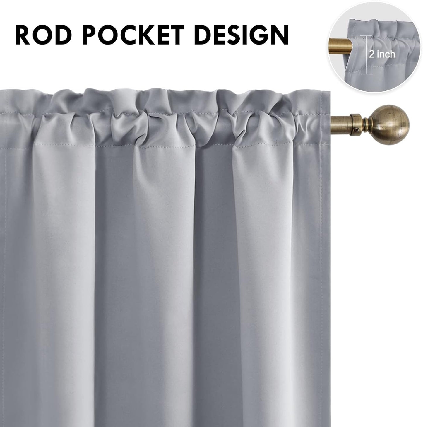 DWCN Blackout Curtains Room Darkening Thermal Insulated Bedroom Curtains Window Curtain Panels, 38 x 63 inches Long, Set of 2 Silver Grey Rod Pocket Drapes
