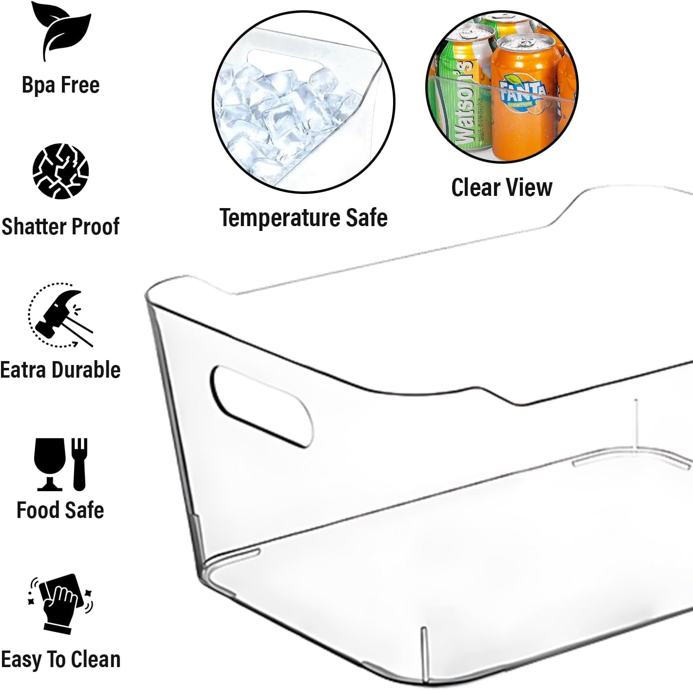 Clear Plastic Storage Bins, Perfect for Kitchen Organization or Pantry Organizers and Storage, Refrigerator Freezer Fridge Organizer Storage Containers Bin for Organizing Medicine Cabinet Organizer