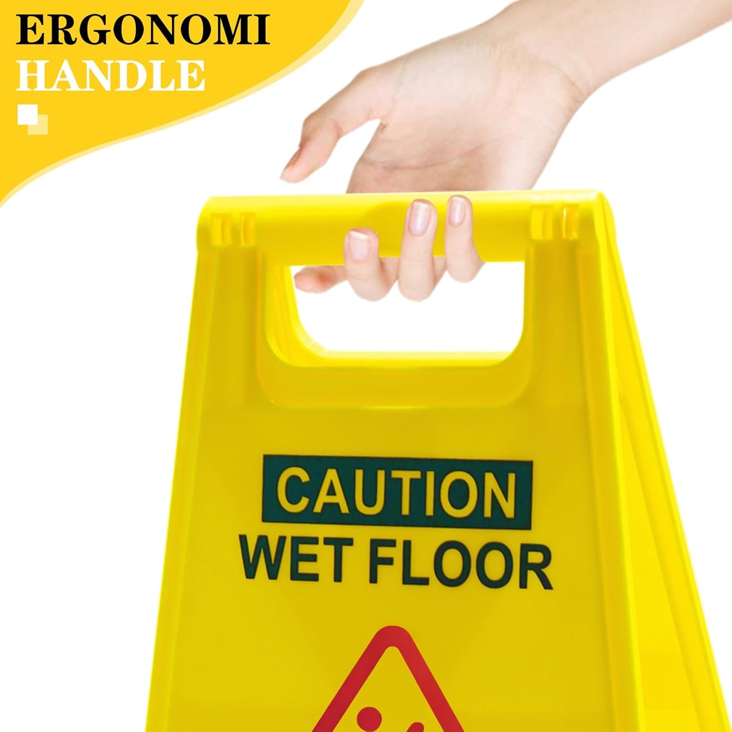 2-Pack Caution Wet Floor Sign, 17.5" Height, Bright Yellow, Double-Sided Folding A-Frame Design - Commercial Safety Sign with Bilingual Message